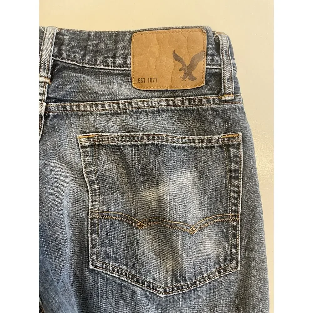 Men AE American Eagle Relaxed Straight 31 x 32 Dark Wash Blue Jeans Mid Rise